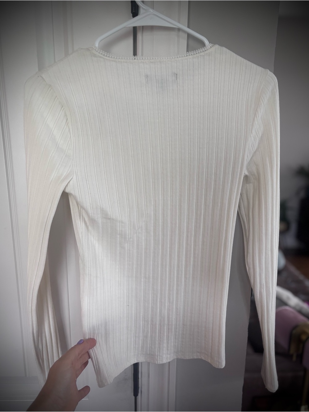 J. Crew Pointelle Ribbed Long Sleeve Crewneck Top - Ivory - Picture 6 of 10